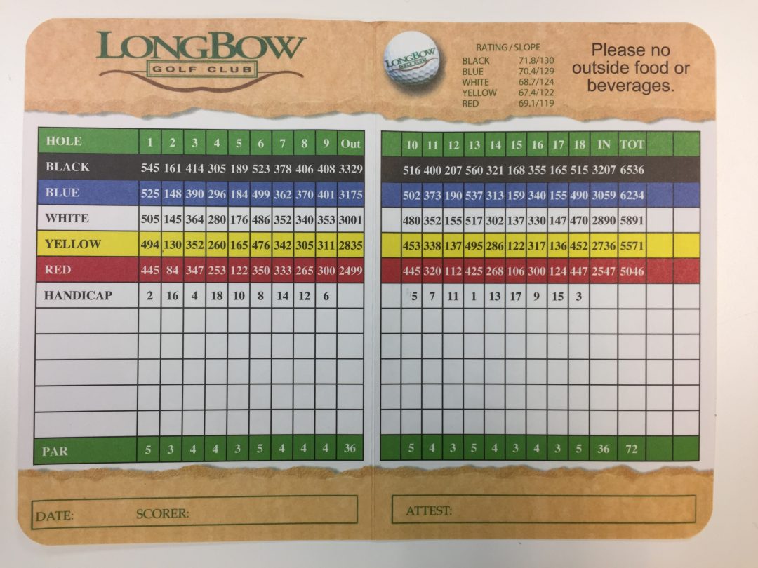 Scorecard LongBow Golf